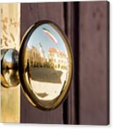 Golden Doorknob Reflecting The Historical Inner Town Of Sopron Canvas Print