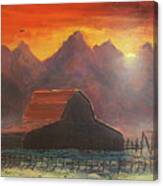 Grand Teton And Moulton Barn Sunset Canvas Print