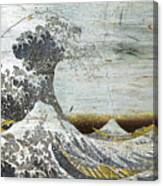 Great Wave Japanese Outline Hokusai Metallic Canvas Print