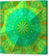 Green And Orange Fractal Kaleidoscope Mandala Star Under Glass Abstract Canvas Print