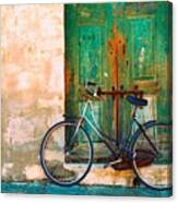 Green Door / Bicycle Canvas Print