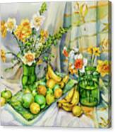 Green Yellow Still Life With Daffodils Canvas Print
