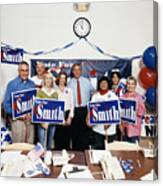 Group Portrait Of A Politician With Colleagues In An Office During An Election Campaign Canvas Print