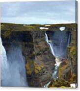 Haifoss And Granni Waterfalls Iceland Canvas Print