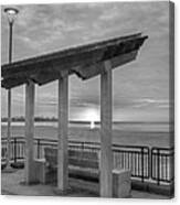 Hampton Beach Sunrise Hampton Beach State Park Hampton Nh Bench Black And White Canvas Print