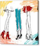 Hand Drawn Fashion Sketch Of Women Legs In Boots Sandals Shoes, Girls Sexy Legs Lineart, Minimal Art Canvas Print