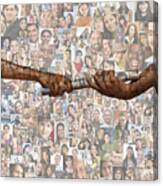 Hands Passing Baton Over Collage Of Smiling Face Canvas Print