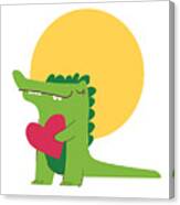 Happy Crocodile Holding A Big Heart Canvas Print