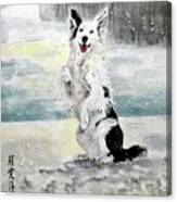 Happy Puppy In The Snow Canvas Print