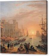 Harbour Scene At Sunset Canvas Print