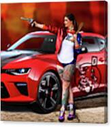 Harley Quinn Pistols And Car Canvas Print