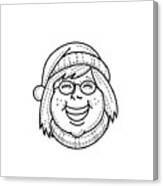 Head Of Girl Wearing Santa Hat And Scarf Smiling And Singing Christmas Carol Viewed From Front In Mono Line Black And White Retro Style Canvas Print