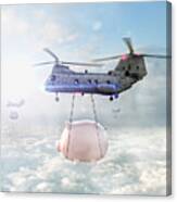 Helicopters Carrying Piggy Banks Over Clouds Canvas Print