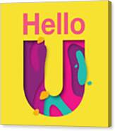 Hello U Yellow Print, Bold Colourful Hello You Quote, Wall Art, Home Decor, Welcoming, Hello U Text Canvas Print