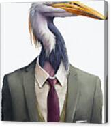 Heron In Suit Watercolor Hipster Animal Retro Costume Canvas Print