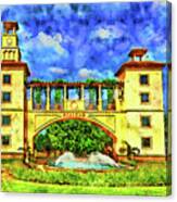 Hialeah Fountain And Entrance Plaza Park - Pen And Watercolor Canvas Print