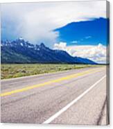 Highway 89 Panorama In Wyoming Usa Near Grand Teton Park Canvas Print
