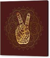 Hippie Boho Golden Peace Sign Mandala Canvas Print