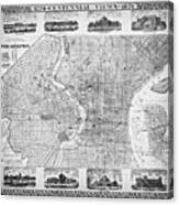 Historic Map Of Philadelphia Pennsylvania  1876 Black And White Canvas Print