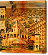 Historical Buildings Of Bakersfield, California, Blended On Old Paper Canvas Print