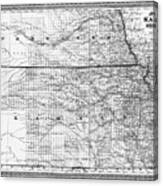 Historical Map Kansas And Nebraska 1870 Black And White Canvas Print