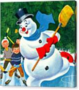 Hockey With Snowman Canvas Print