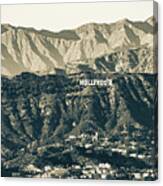 Hollywood Hills Sign Panoramic Sepia Mountain Landscape Canvas Print