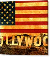 Hollywood Sign Blended With The American Flag And Printed On Old Paper Texture Canvas Print
