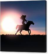 Horse Rider Sunset The West Canvas Print