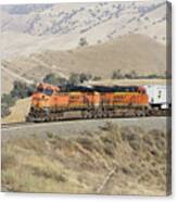 Hotshot -- Bnsf Es44ac And Es44c4 Pulling An Intermodal Train In The Tehachapi Mountains, California Canvas Print