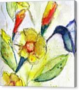 Hummingbird In The Tube Flowers Canvas Print