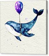 Humpback Whale With Purple Balloon Watercolor Painting Canvas Print