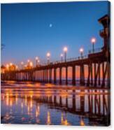 Huntington Beach Pier Lit At Night Canvas Print