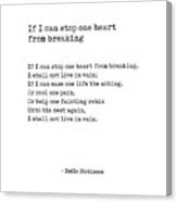 If I Can Stop One Heart From Breaking - Emily Dickinson - Literature - Typewriter Print 1 Canvas Print