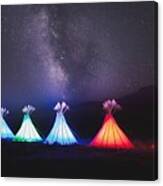 Illuminated Teepees And The Milky Way Canvas Print