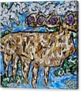 Irish Elk In Field By Lake At Twilight Canvas Print