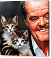 Jack Nicholson With Kittens, Oil Painting Canvas Print