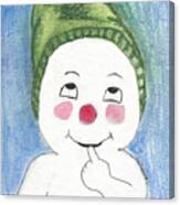 Jacques Frost Snowman With Rosy Cheeks And A Green Toboggan Canvas Print