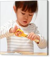 Japanese Girl Cutting Paper With Scissors (3 Years Old) Canvas Print