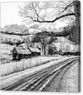 Jenne Farm Road In The Winter Snow Pomfret Vt Vermont Woodstock Black And White Canvas Print