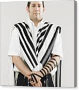 Jewish Man Wearing Tallit And Teffillin For Prayers Canvas Print