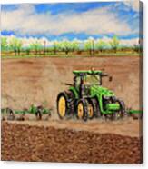 John Deere 8345r Tractor Pulling A Cultivator Canvas Print