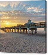 Juno Beach Pier Sunrise From Beach Canvas Print