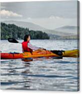 Kayaker On The Lake Canvas Print