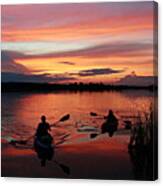 Kayaks At Red Sunset Canvas Print