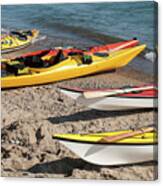 Kayaks On The Beach Canvas Print