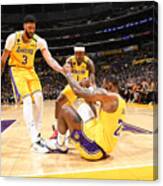 Kentavious Caldwell-pope, Anthony Davis, And Lebron James Canvas Print