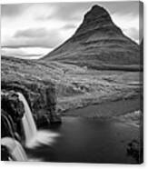 Kirkjufell Mountain Waterfalls In Snaefellsnes Peninsula Grundarfjorour Iceland Black And White Canvas Print