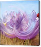 Ladybug Trippin At The Crocus Cafe - Abstract Rendition Of Nd Prairie Crocus With Ladybug Canvas Print