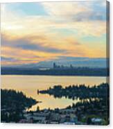 Lake Washington And The Seattle Skyline Aerial Canvas Print